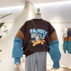 стильный худи оверсайз на флисе в стиле GARFIELD с вязанными рукавами рисунок накатка фото 4025143556